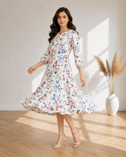 Printed Flared Western Dress.