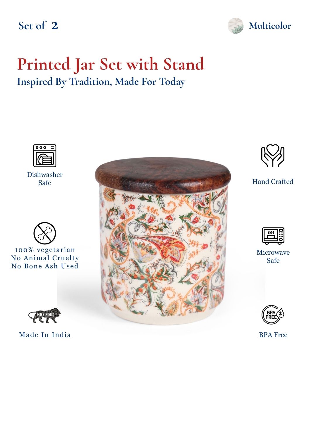 Small Jars with Wooden lid- Set of 2 with Metal Stand