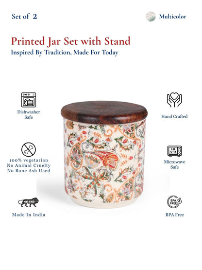 Small Jars with Wooden lid- Set of 2 with Metal Stand