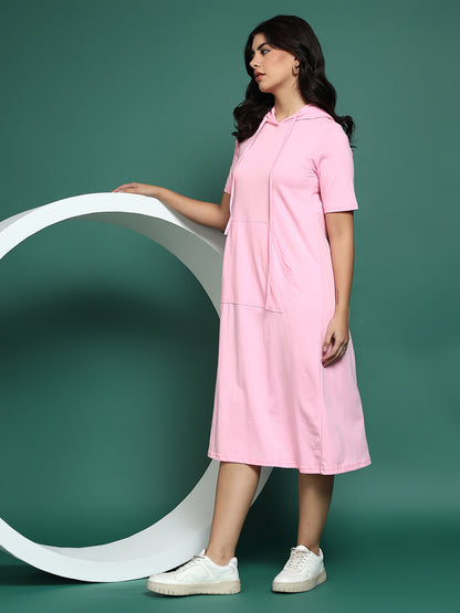 BRINNS Women Hooded Pure Cotton T-shirt Midi Dress
