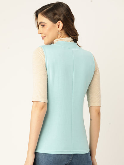 Henley Collar Sleeveless Fleece Zip Detail Tailored Jacket