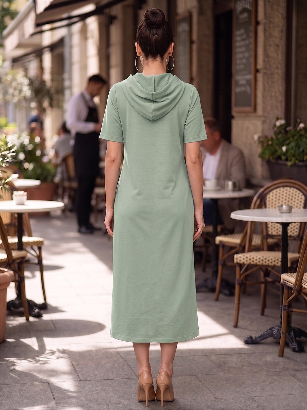 BRINNS Women Hooded Pure Cotton T-shirt Midi Dress