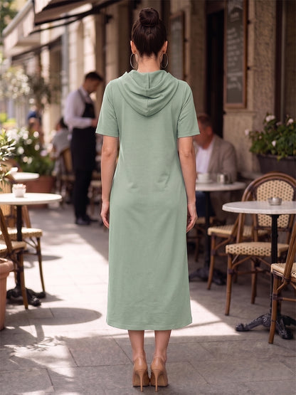 BRINNS Women Hooded Pure Cotton T-shirt Midi Dress