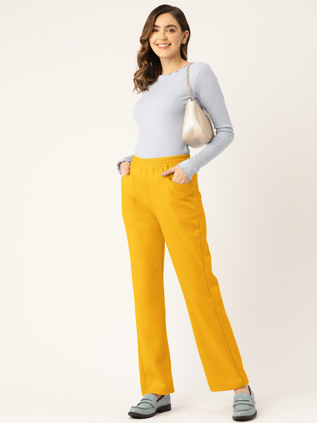 Solid Relaxed Straight Fit PolyCotton Fleece Trousers