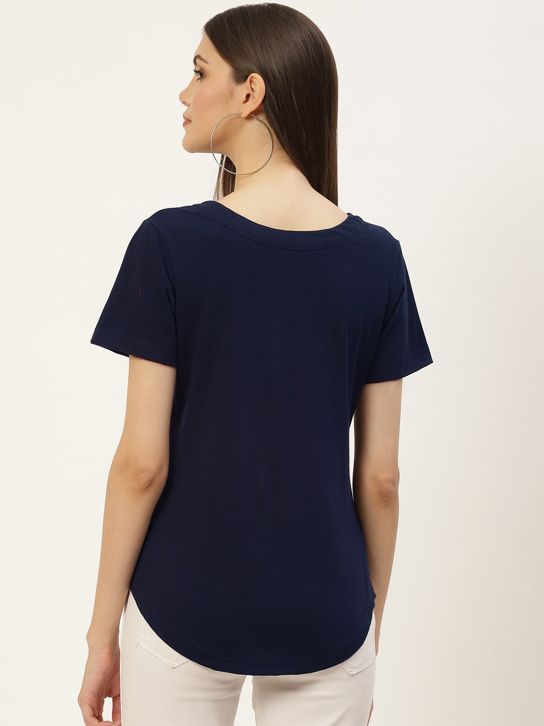 BRINNS Women Solid V-Neck Pure Cotton T-shirt