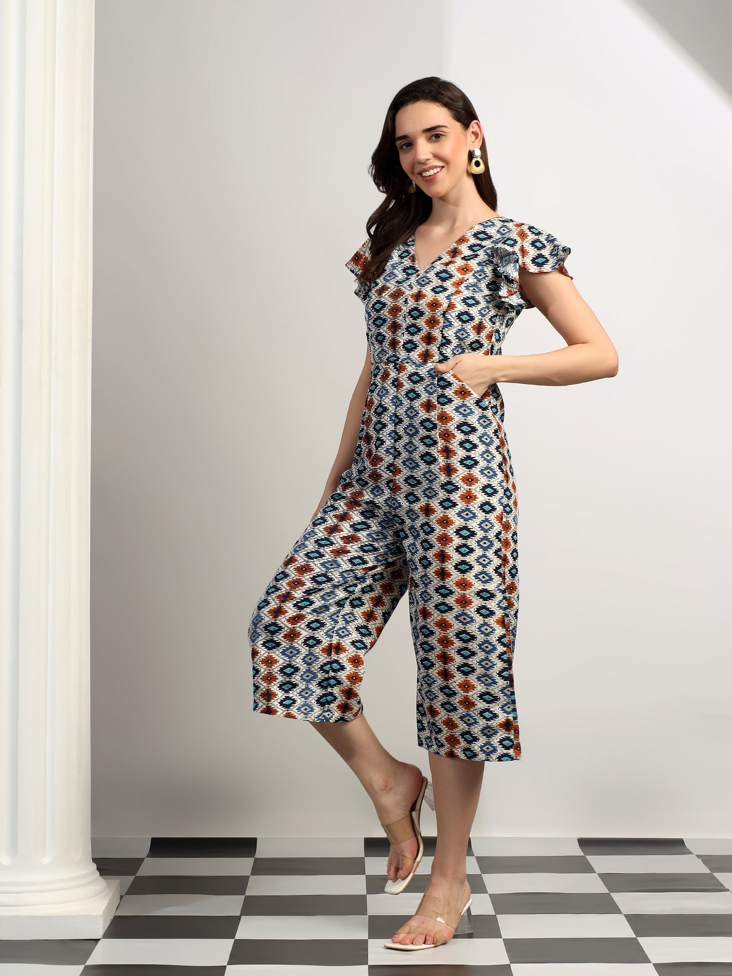 BRINNS Women Printed Short Sleeve Capri Jumpsuit