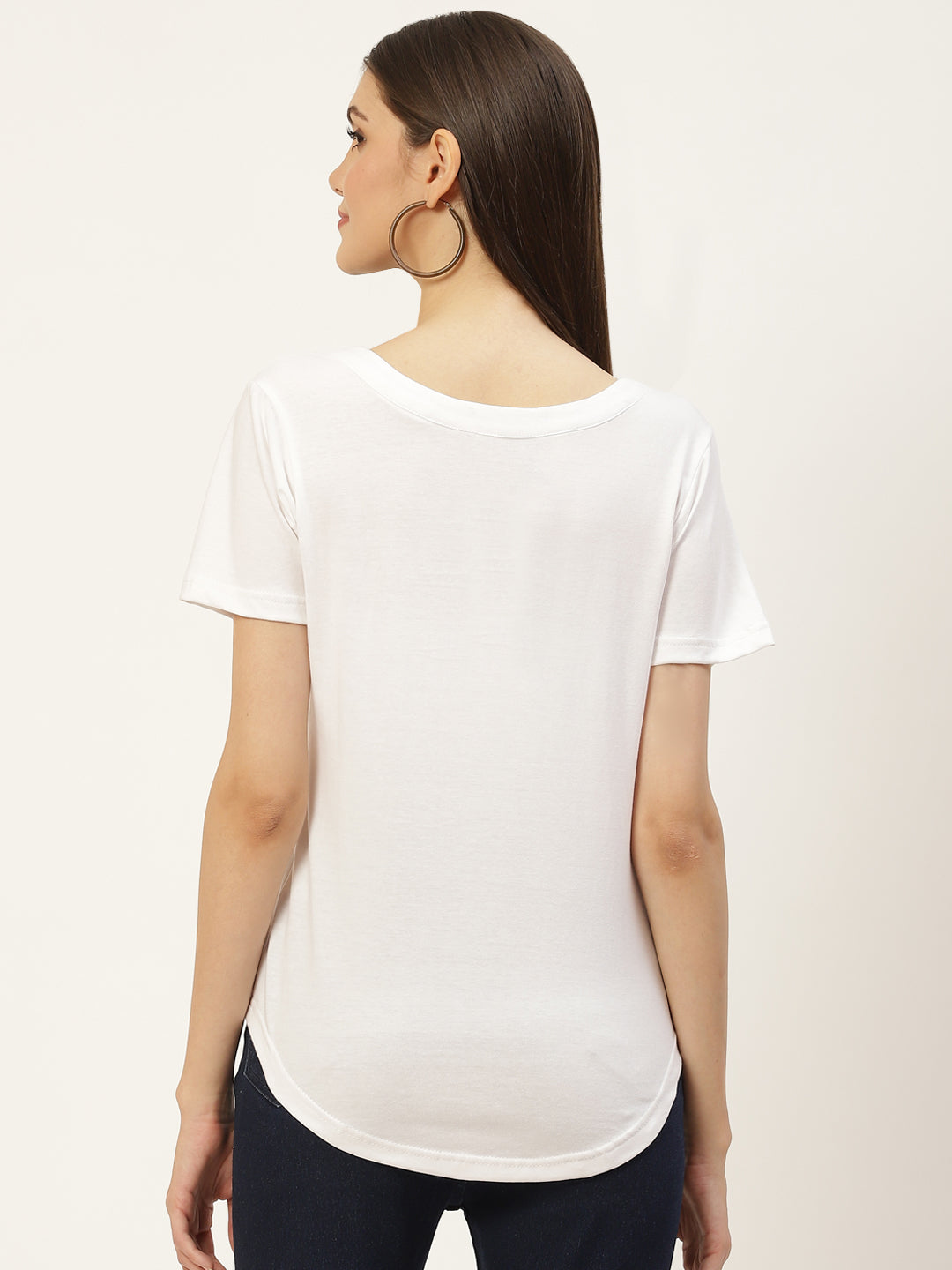 Women Solid V-Neck Pure Cotton T-shirt