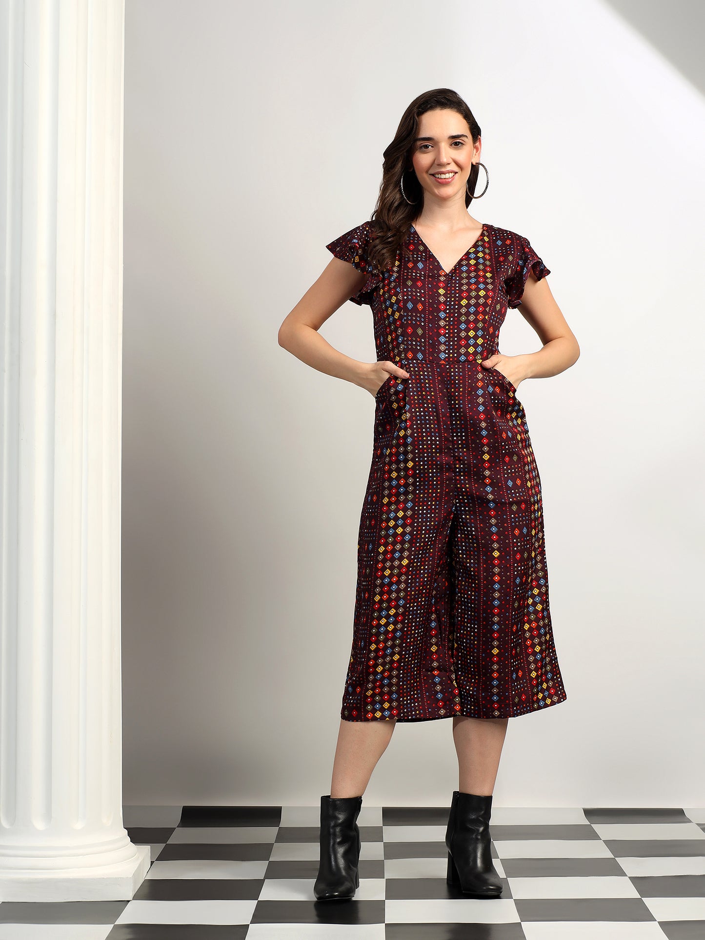 BRINNS Women Printed Short Sleeve Capri Jumpsuit