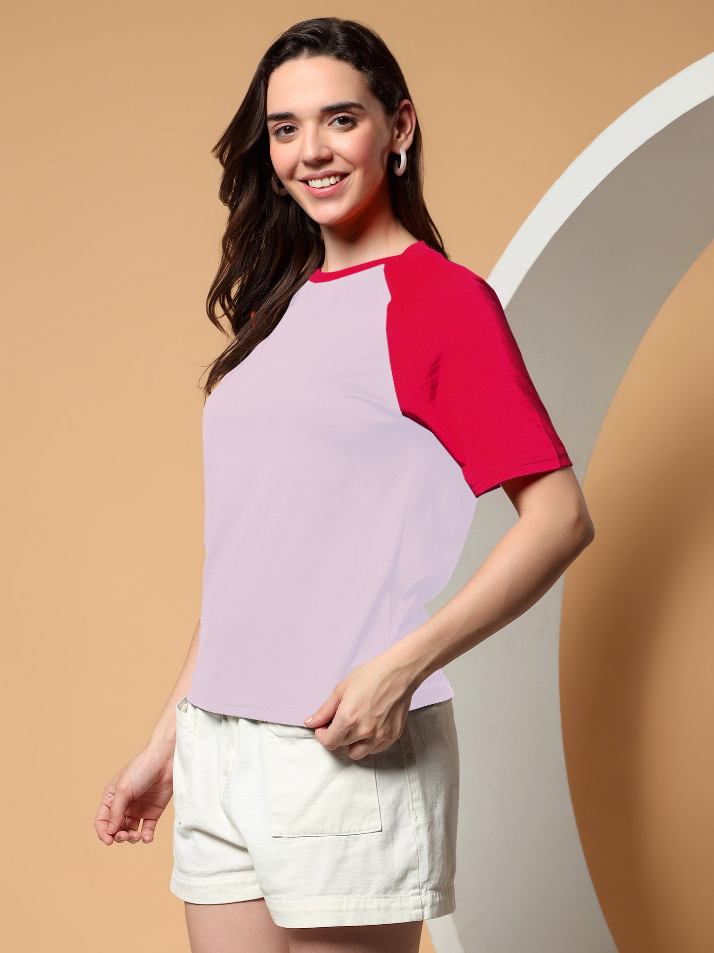 BRINNS Women Solid Raglan Sleeves Round Neck Cotton T-shirt