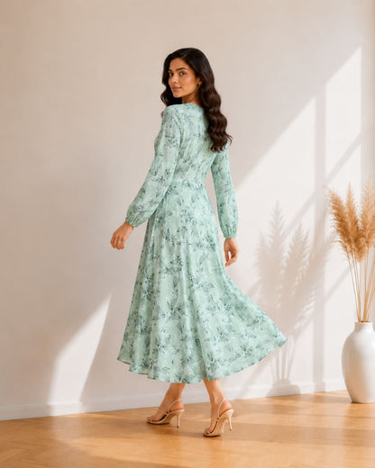 Printed Flared Western Dress.