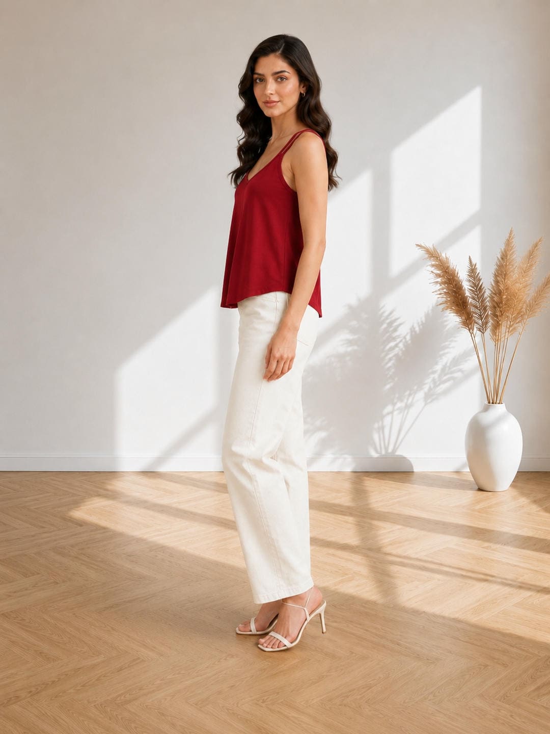 Solid V-Neck Relaxed Fit Cami Top