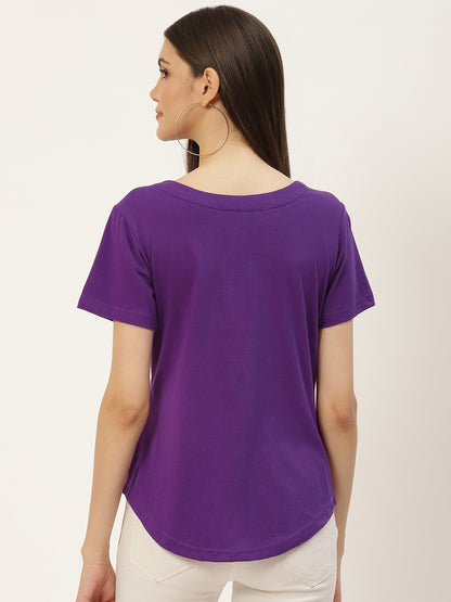 BRINNS Women Solid V-Neck Pure Cotton T-shirt