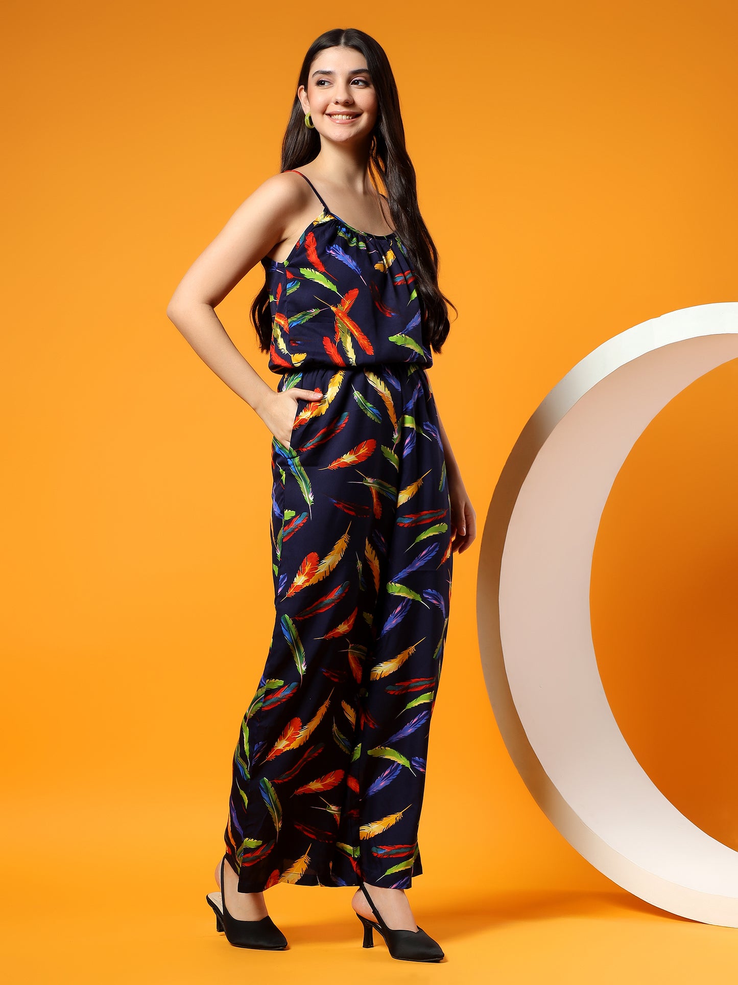 Printed Shoulder Straps Sleeveless Jumpsuit