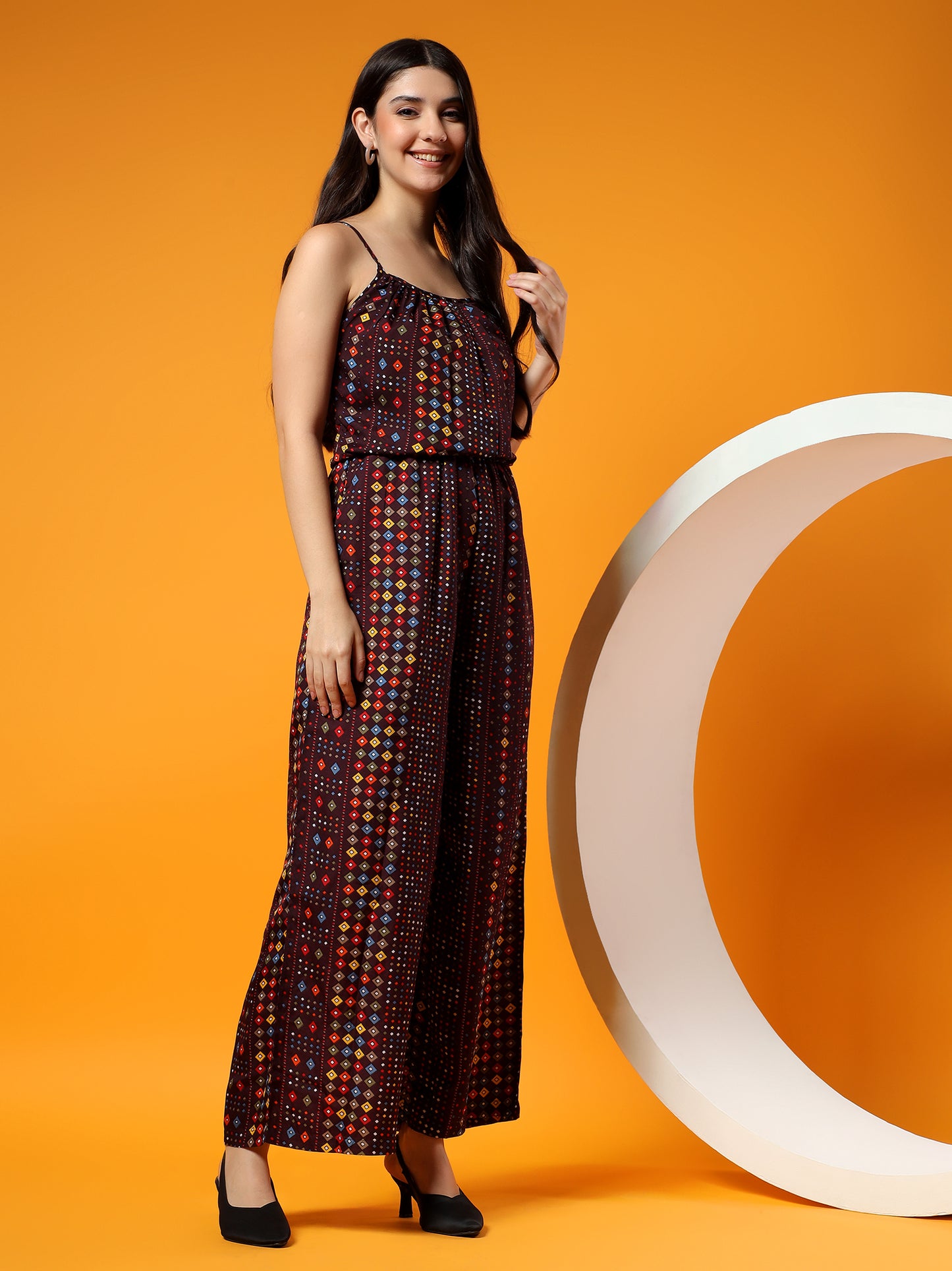 Printed Shoulder Straps Sleeveless Jumpsuit