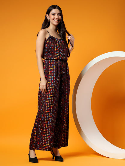 Printed Shoulder Straps Sleeveless Jumpsuit