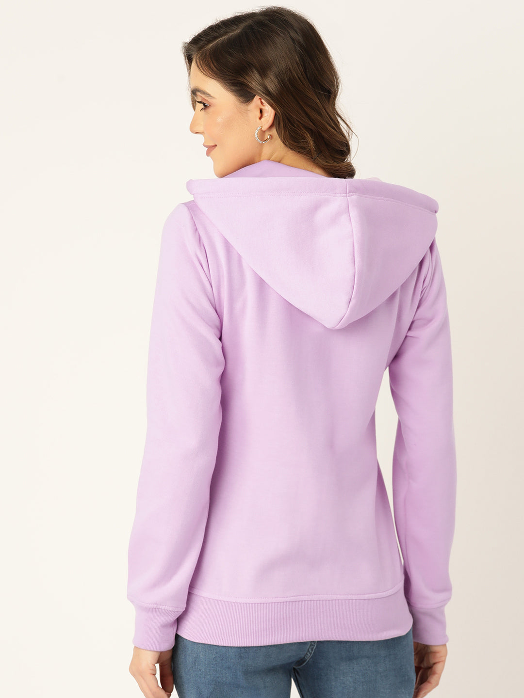 Solid Fleece-Lined Zip-Closure Hooded Sweatshirt with Pockets