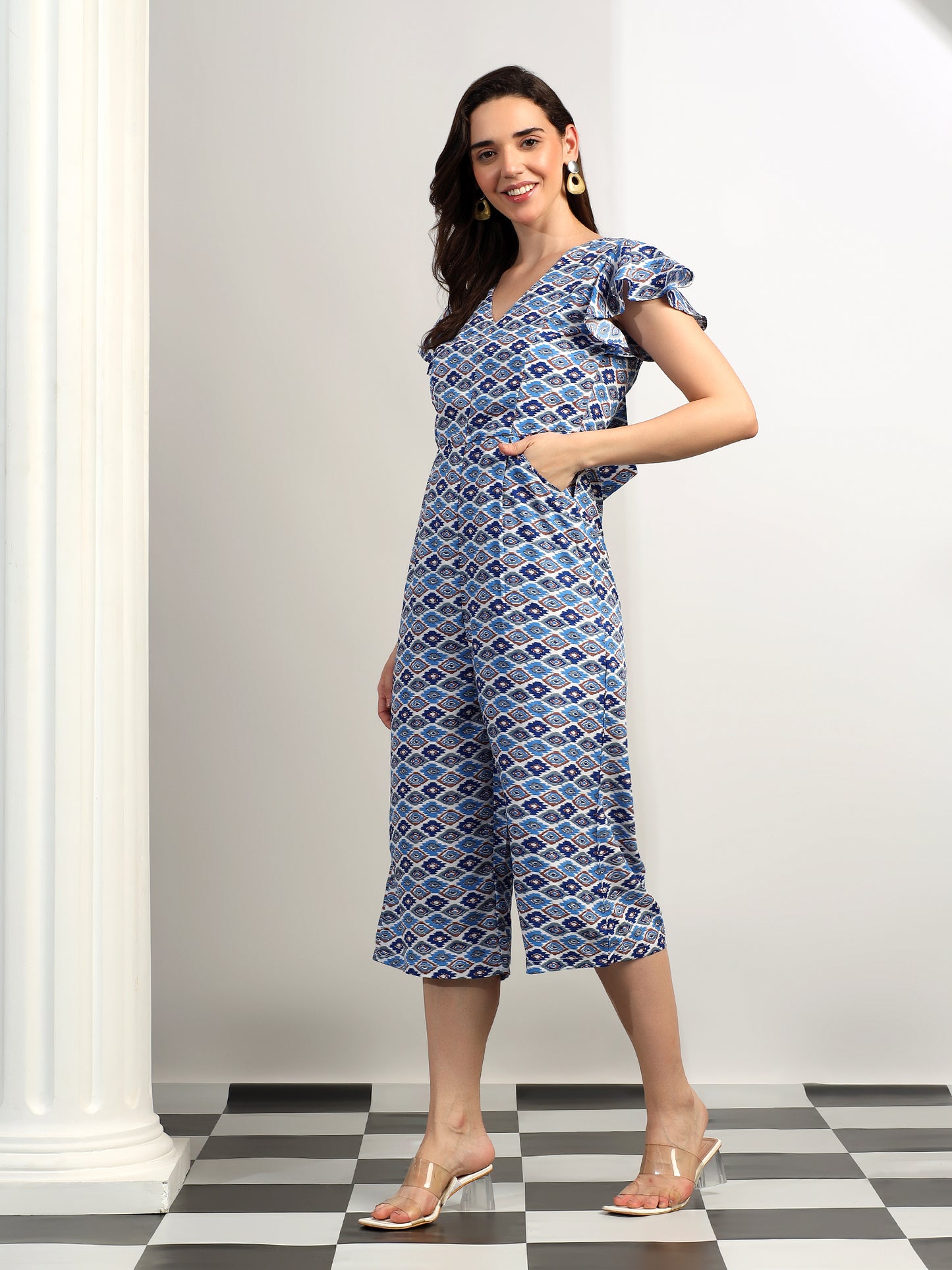 BRINNS Women Printed Short Sleeve Capri Jumpsuit