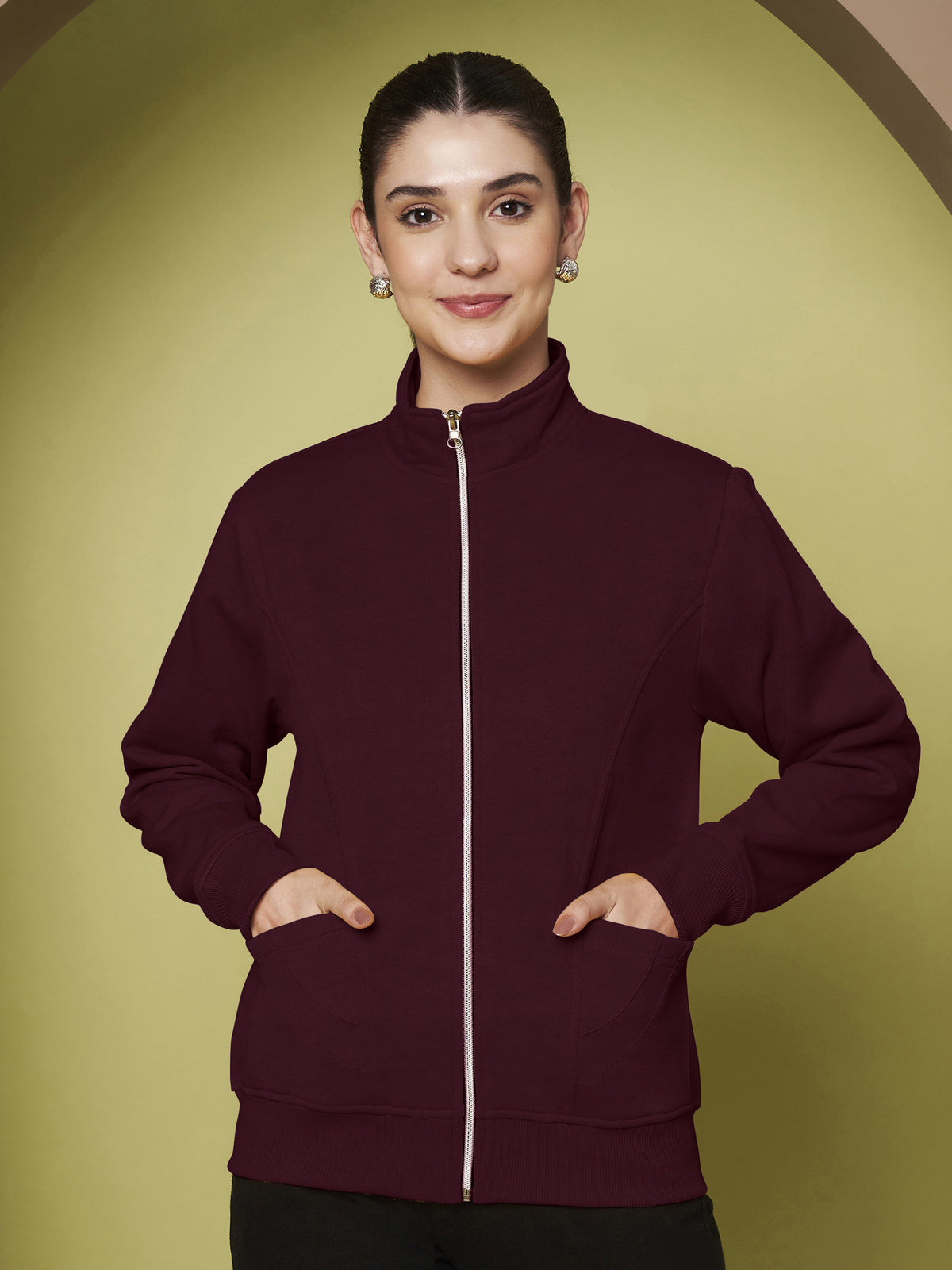 Stand-Collar Jacket with Front Pockets
