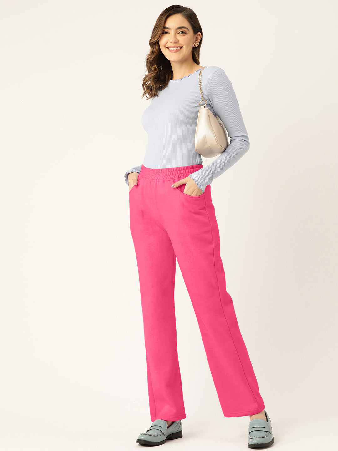 Solid Relaxed Straight Fit PolyCotton Fleece Trousers