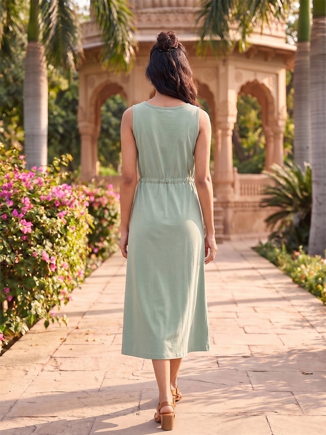 Belted Cotton Fit & Flare Midi Dress