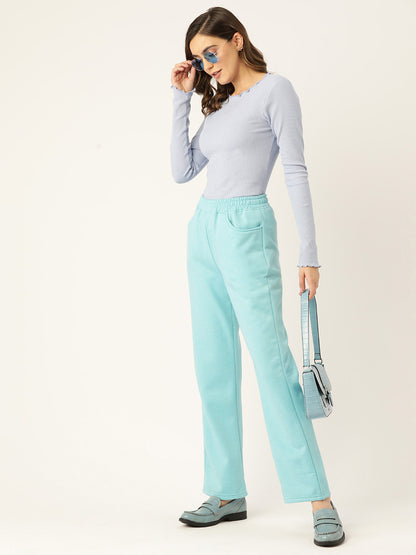 Solid Relaxed Straight Fit PolyCotton Fleece Trousers