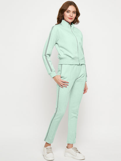 Women Solid Mock Collar Tracksuit