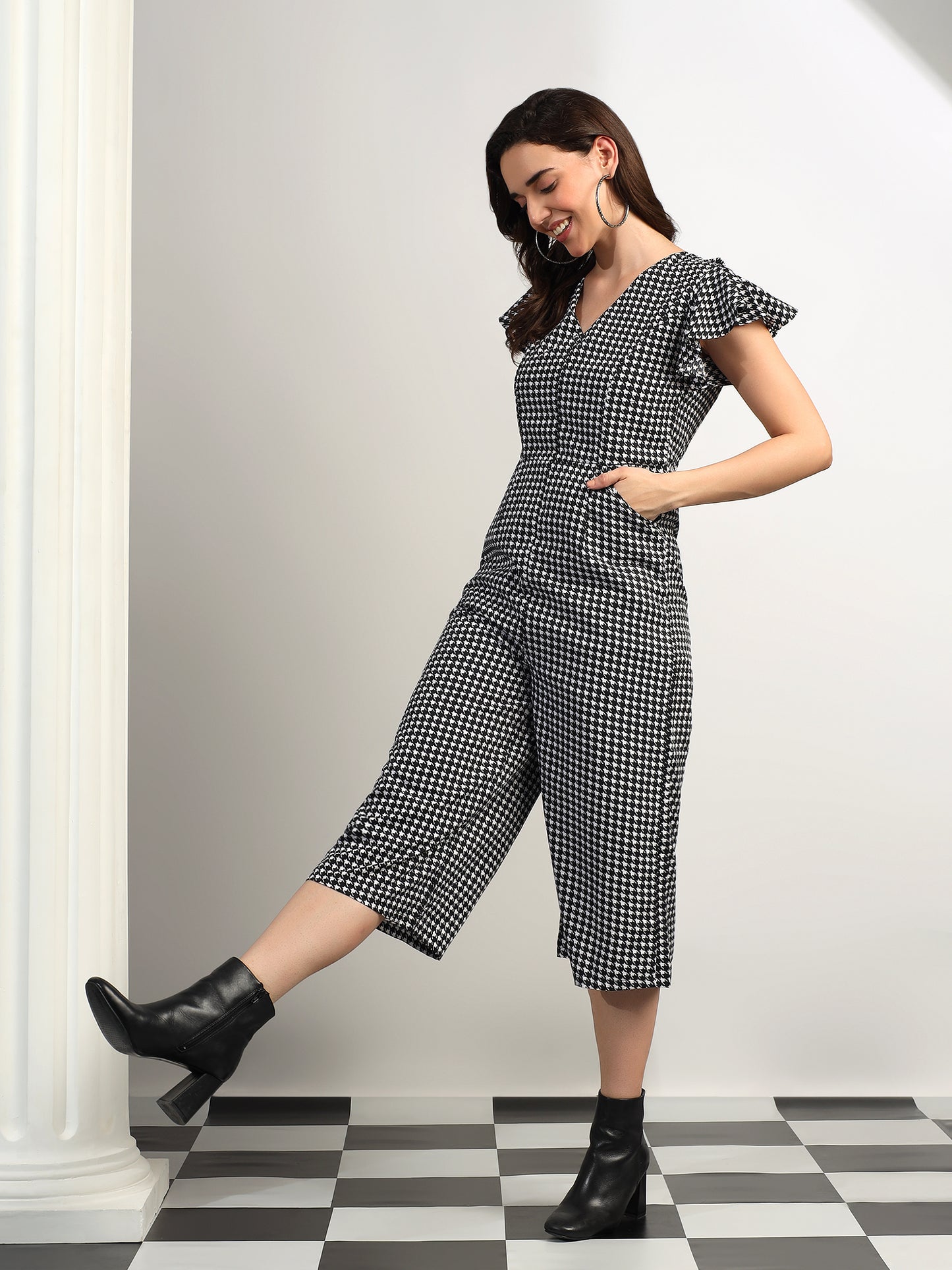 BRINNS Women Printed Short Sleeve Capri Jumpsuit