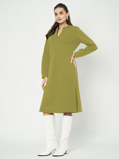 A-Line Dress with V-Neck Split Mandarin Collar