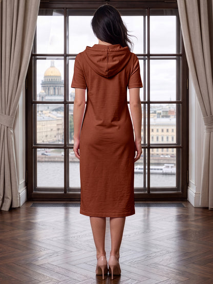 BRINNS Women Hooded Pure Cotton T-shirt Midi Dress