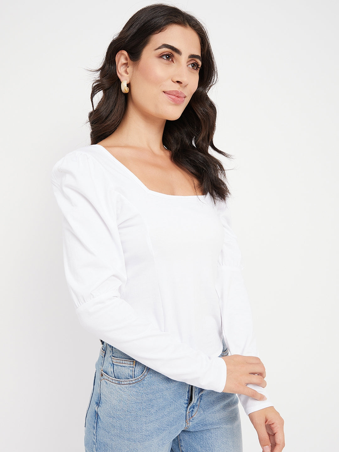 Square Neck Puff Sleeve Casual Top