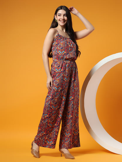 Printed Shoulder Straps Sleeveless Jumpsuit