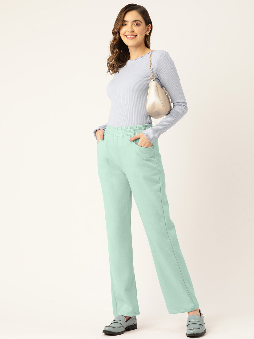 Solid Relaxed Straight Fit PolyCotton Fleece Trousers