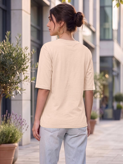 BRINNS Women Solid Round Neck Cotton T-shirt