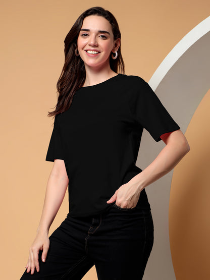 BRINNS Women Solid Raglan Sleeves Round Neck Cotton T-shirt