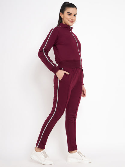 Women Solid Mock Collar Tracksuit