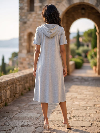 BRINNS Women Hooded Pure Cotton T-shirt Midi Dress