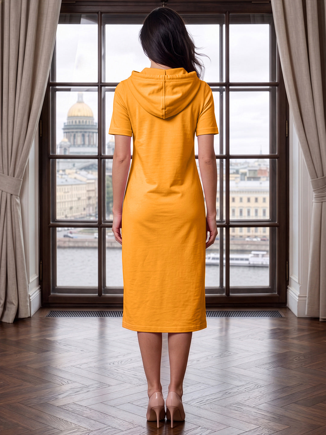 BRINNS Women Hooded Pure Cotton T-shirt Midi Dress