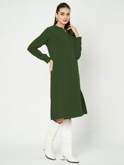 A-Line Dress with V-Neck Split Mandarin Collar