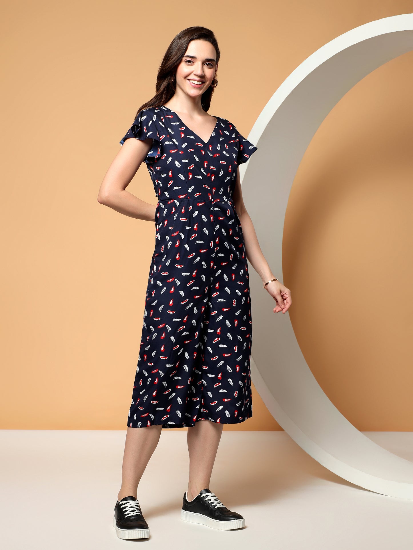 BRINNS Women Printed Short Sleeve Capri Jumpsuit