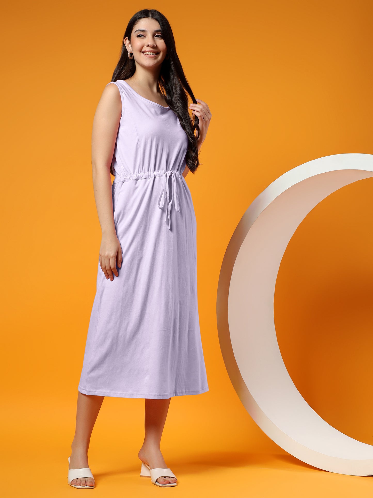 Belted Cotton Fit & Flare Midi Dress