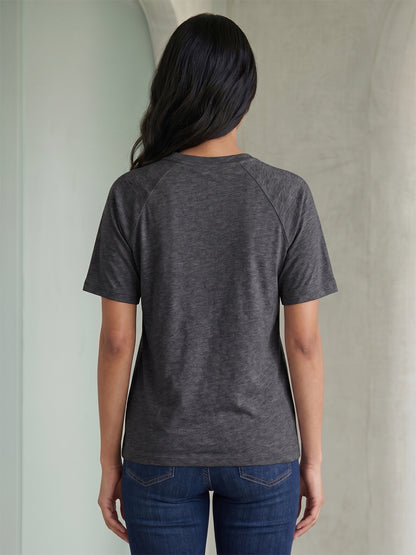 BRINNS Women Solid Raglan Sleeves Round Neck Cotton T-shirt