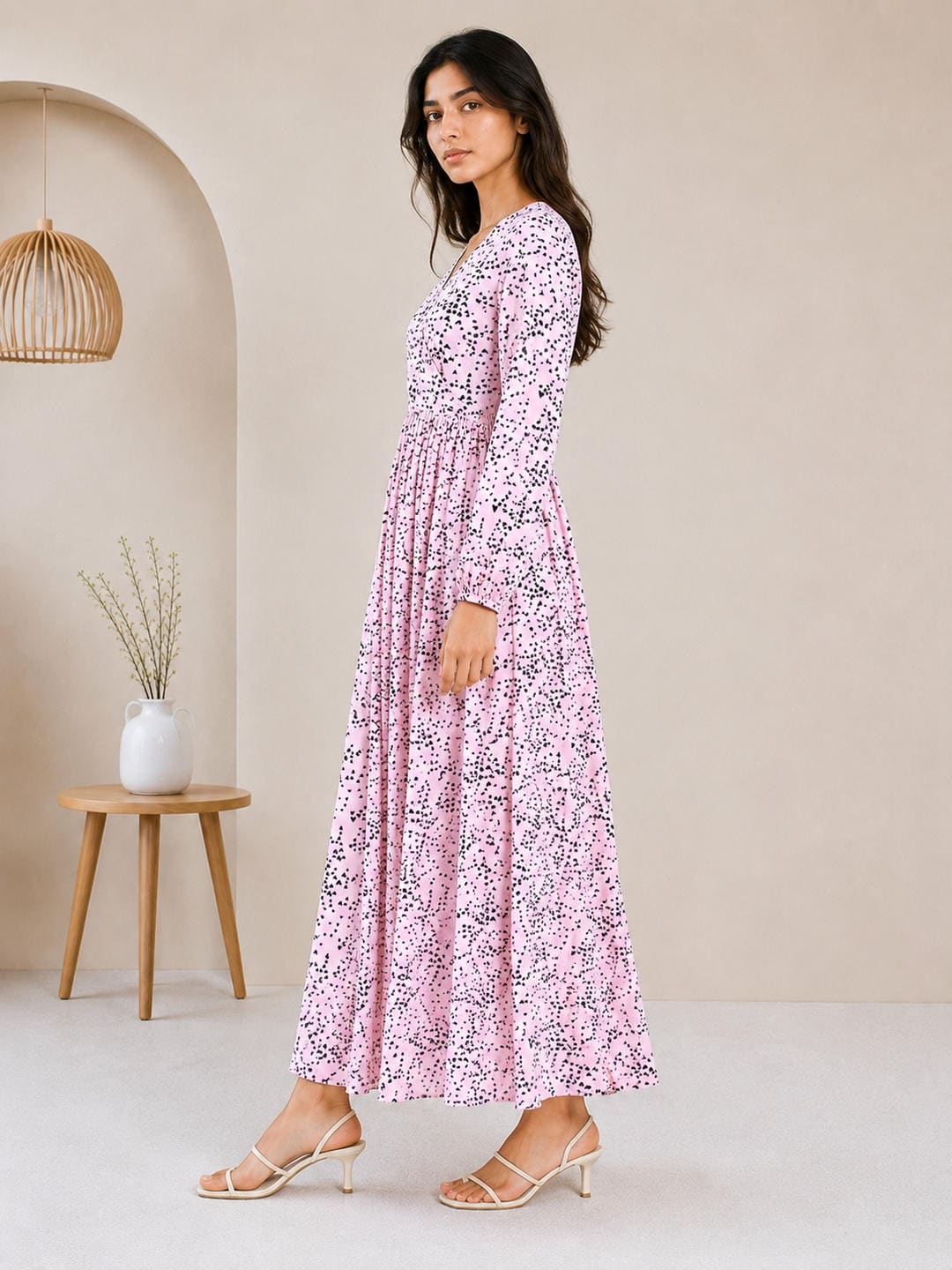 Printed Puff Sleeves Maxi Dress