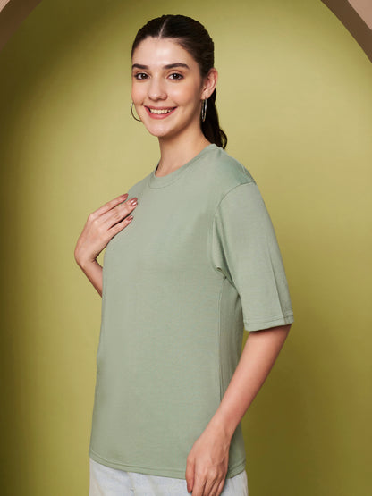BRINNS Women Solid Round Neck Cotton T-shirt