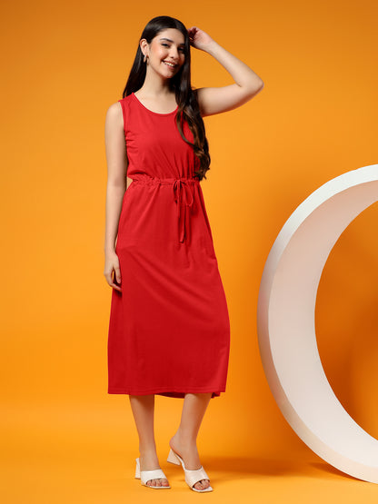 Belted Cotton Fit & Flare Midi Dress