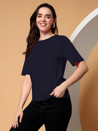 BRINNS Women Solid Raglan Sleeves Round Neck Cotton T-shirt