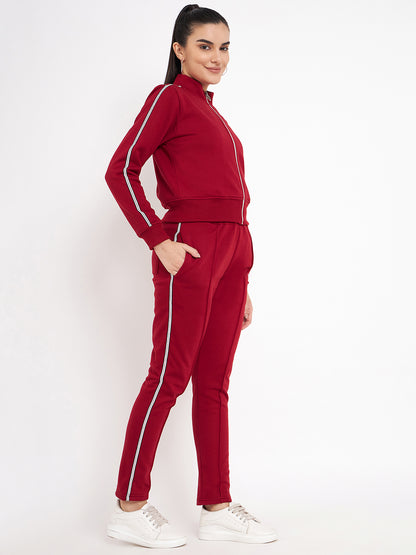 Women Solid Mock Collar Tracksuit