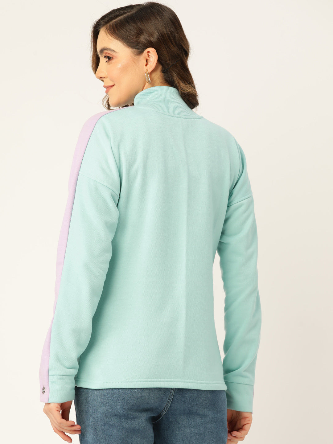 Women Fleece High Neck Color blocked Sweatshirt