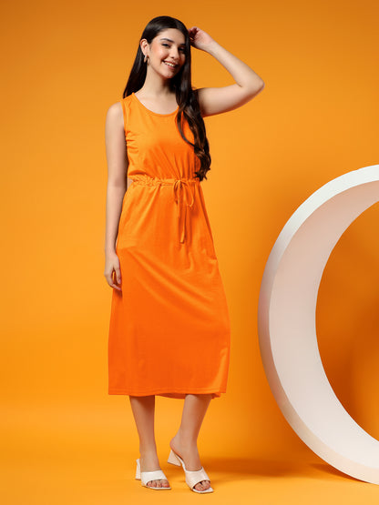 Belted Cotton Fit & Flare Midi Dress
