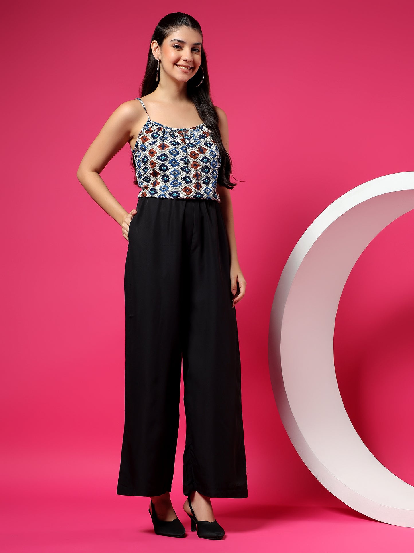 Printed Shoulder Straps Sleeveless Jumpsuit
