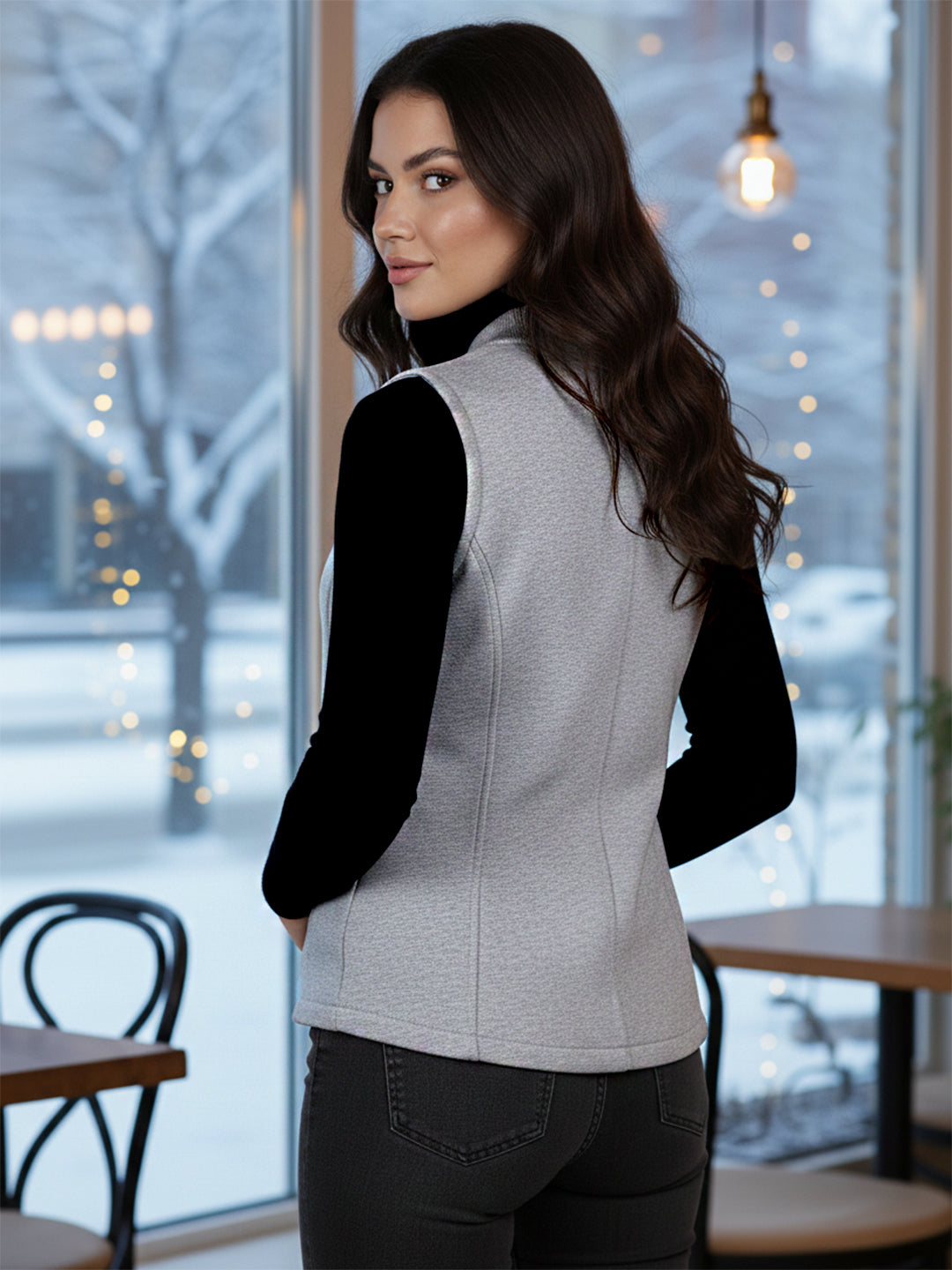 Henley Collar Sleeveless Fleece Zip Detail Tailored Jacket
